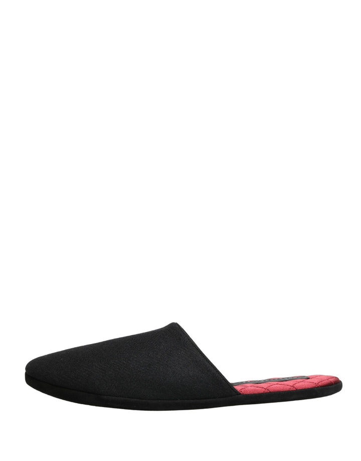 Men’s Dolce &amp; Gabbana Black Wool Cashmere Red Quilted Slippers Shoes