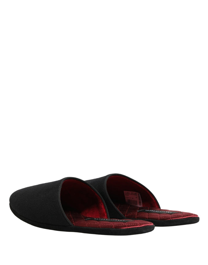 Men’s Dolce &amp; Gabbana Black Wool Cashmere Red Quilted Slippers Shoes
