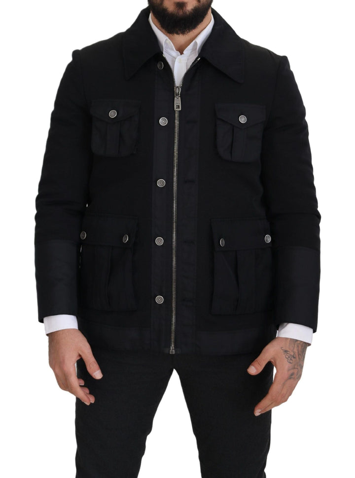 Men’s Dolce &amp; Gabbana Black Wool Collared Full Zip Jacket