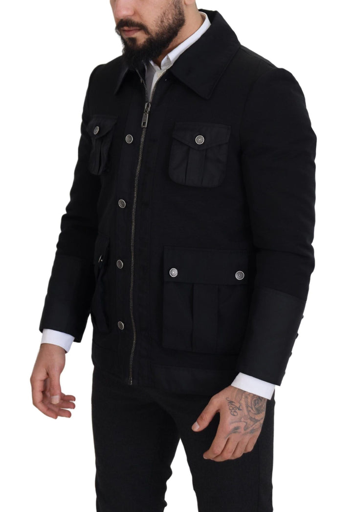 Men’s Dolce &amp; Gabbana Black Wool Collared Full Zip Jacket
