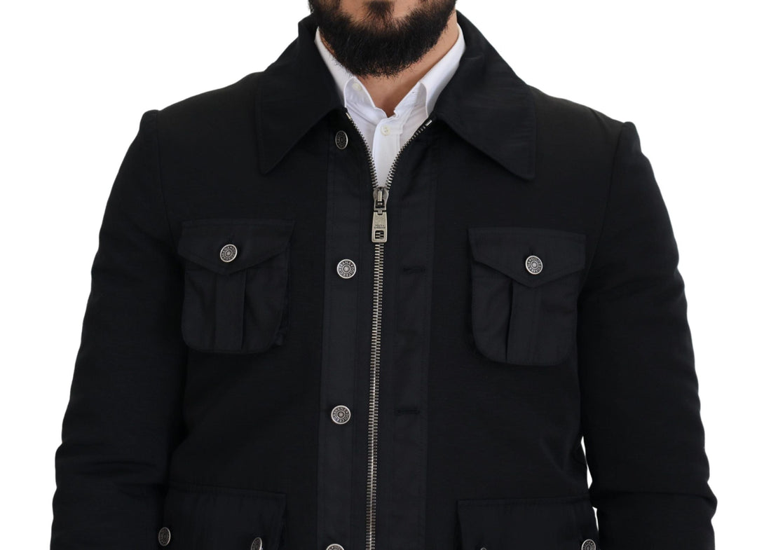 Men’s Dolce &amp; Gabbana Black Wool Collared Full Zip Jacket