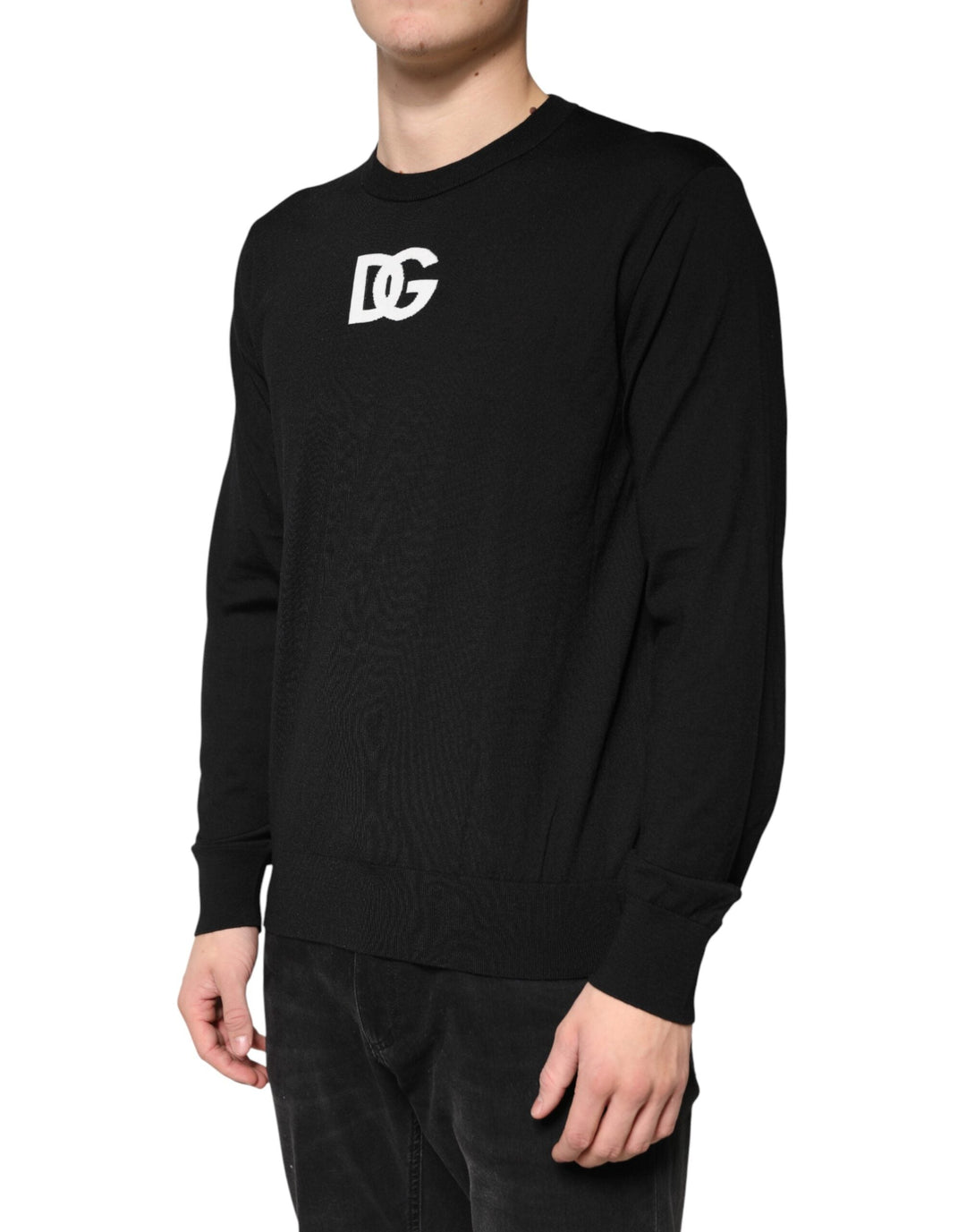 Men’s Dolce &amp; Gabbana Black Wool Dg Crew Neck Men Pullover Sweater