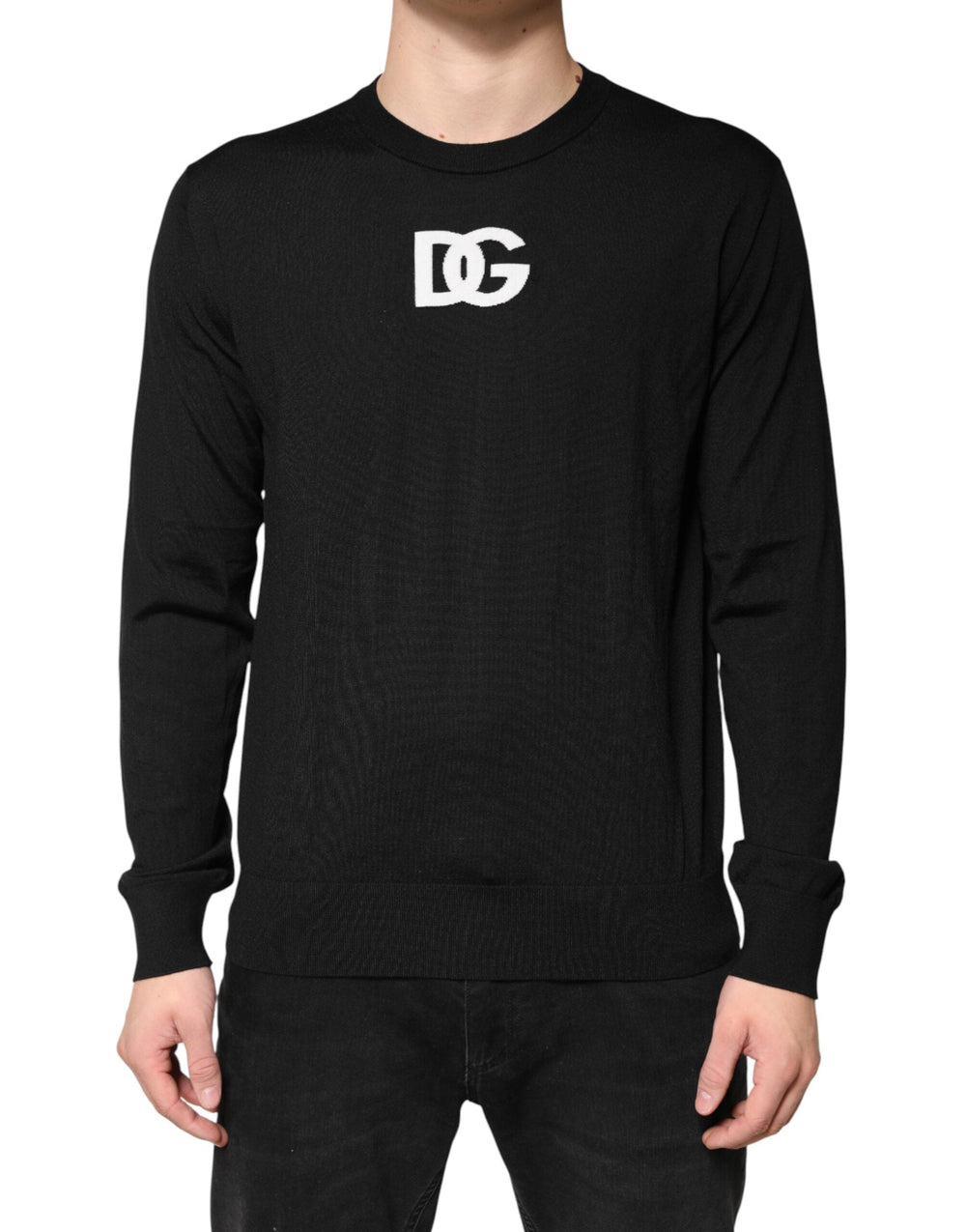 Men’s Dolce & Gabbana Black Wool Dg Crew Neck Men Pullover Sweater