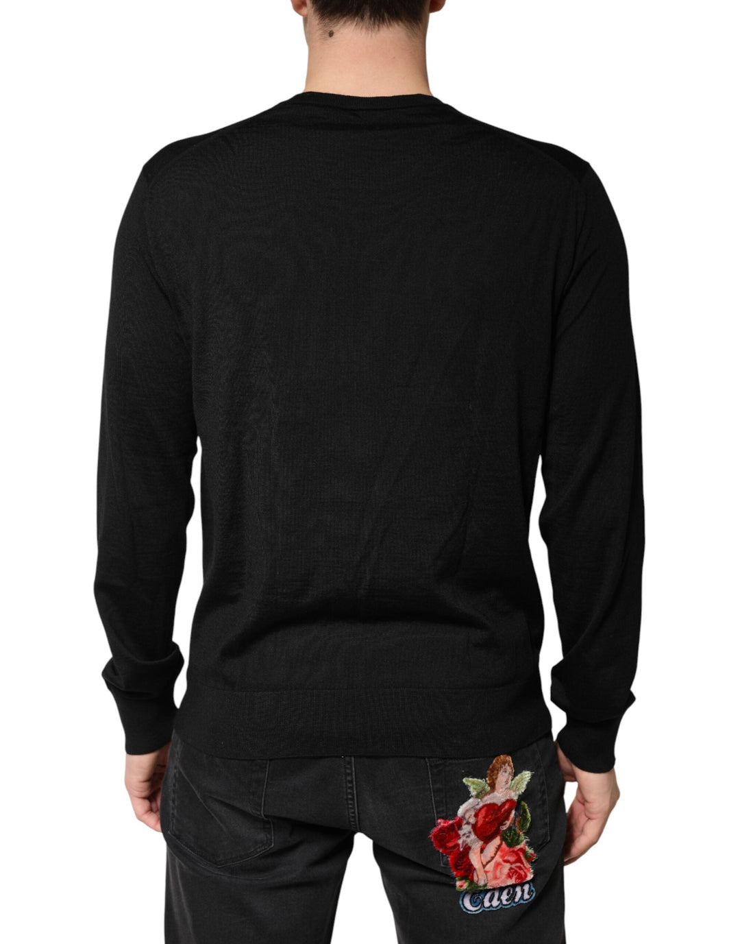 Men’s Dolce &amp; Gabbana Black Wool Dg Crew Neck Men Pullover Sweater