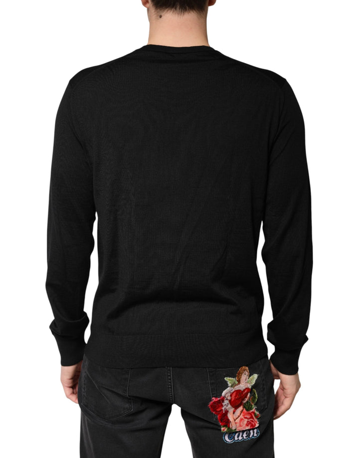 Men’s Dolce &amp; Gabbana Black Wool Dg Crew Neck Men Pullover Sweater