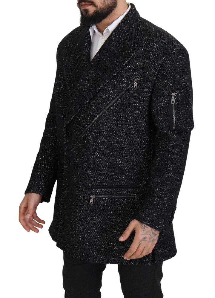 Men’s Dolce &amp; Gabbana Black Wool Double Breasted Coat Men Jacket