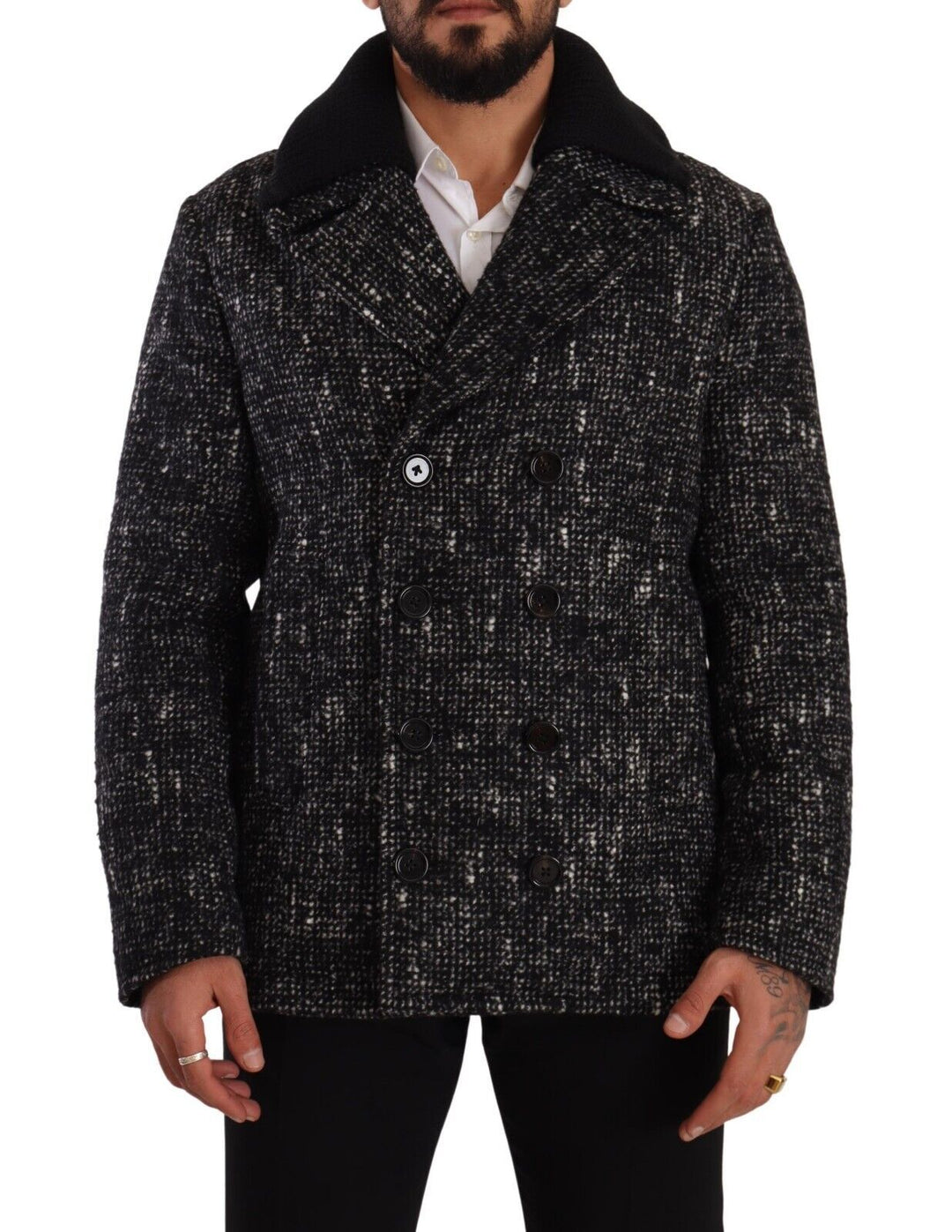 Men’s Dolce &amp; Gabbana Black Wool Double Breasted Coat Men Jacket