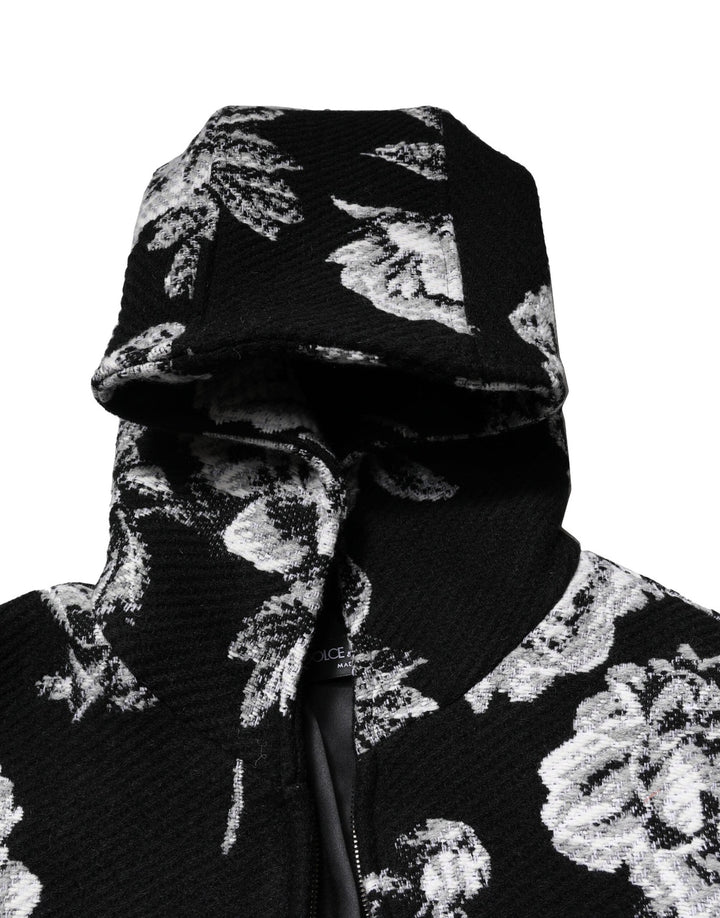 Men’s Dolce &amp; Gabbana Black Wool Floral Printed Men Hooded Jacket