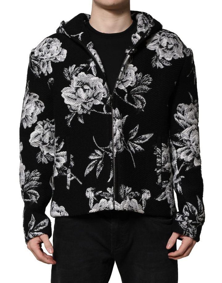 Men’s Dolce &amp; Gabbana Black Wool Floral Printed Men Hooded Jacket