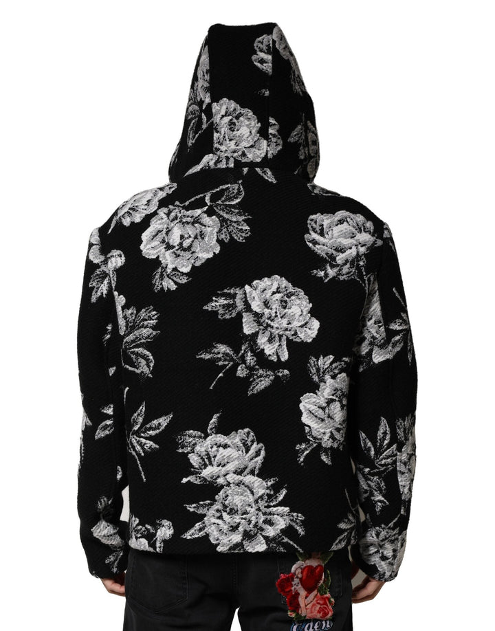 Men’s Dolce &amp; Gabbana Black Wool Floral Printed Men Hooded Jacket
