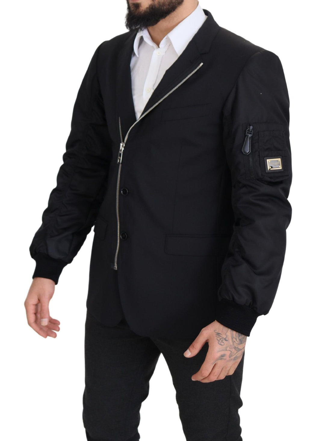 Men’s Dolce &amp; Gabbana Black Wool Full Zip Long Sleeves Jacket