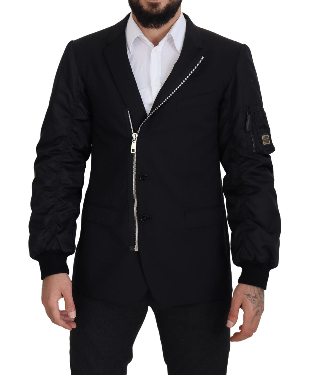 Men’s Dolce &amp; Gabbana Black Wool Full Zip Long Sleeves Jacket
