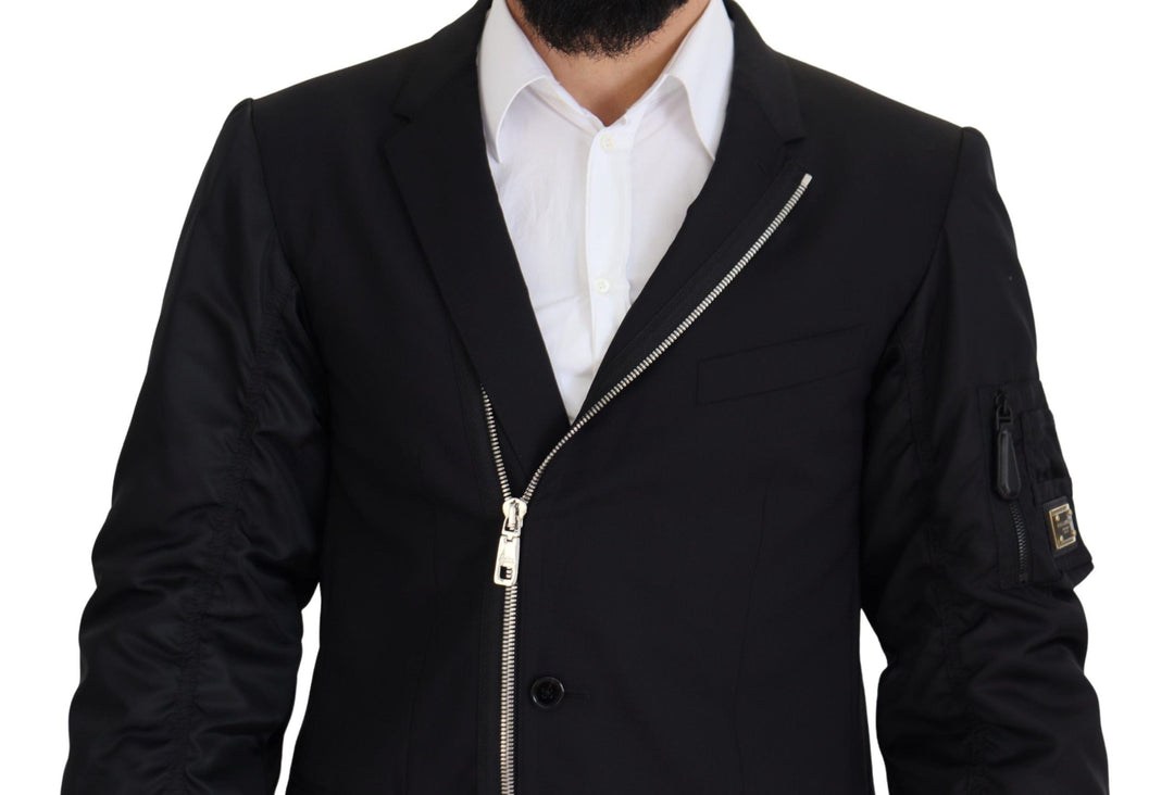 Men’s Dolce &amp; Gabbana Black Wool Full Zip Long Sleeves Jacket