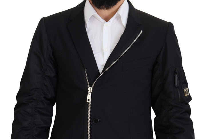 Men’s Dolce &amp; Gabbana Black Wool Full Zip Long Sleeves Jacket
