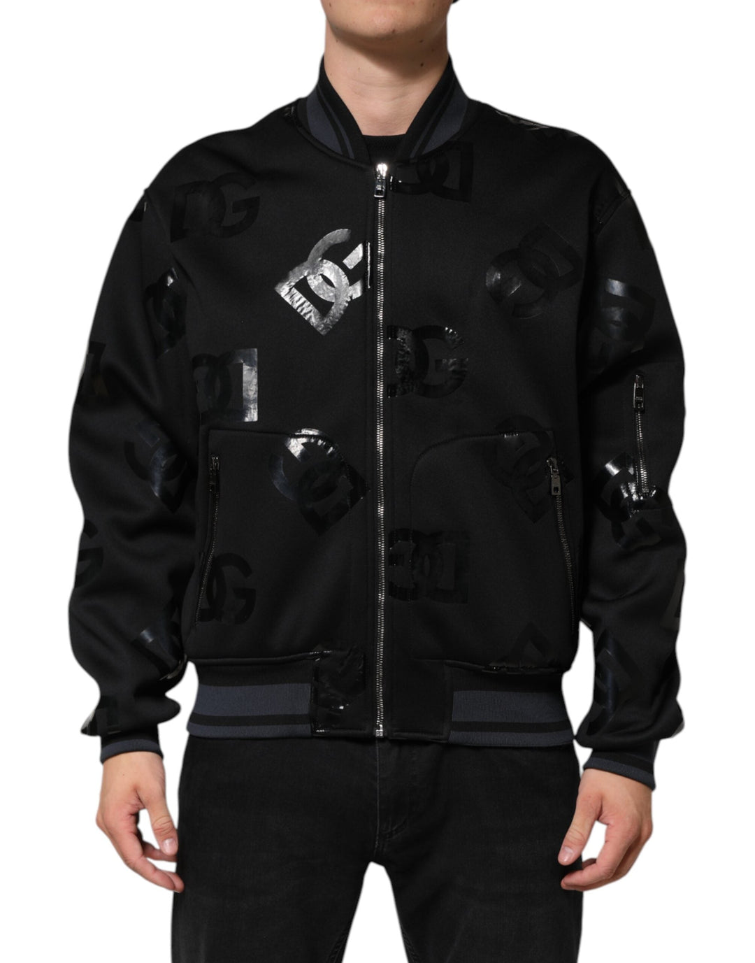 Men’s Dolce &amp; Gabbana Black Wool Logo Dg Mania Men Bomber Jacket