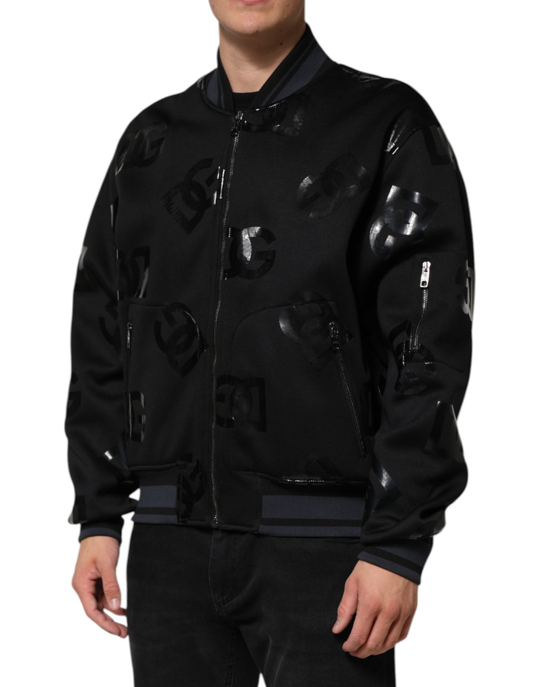Men’s Dolce &amp; Gabbana Black Wool Logo Dg Mania Men Bomber Jacket