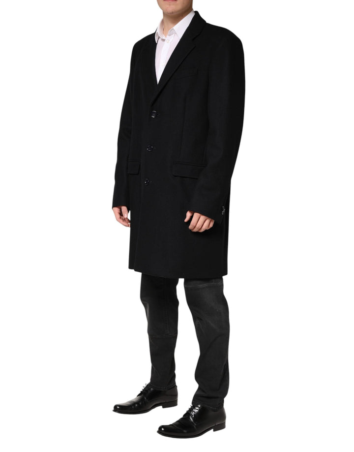 Men’s Dolce &amp; Gabbana Black Wool Single Breasted Long Coat Jacket