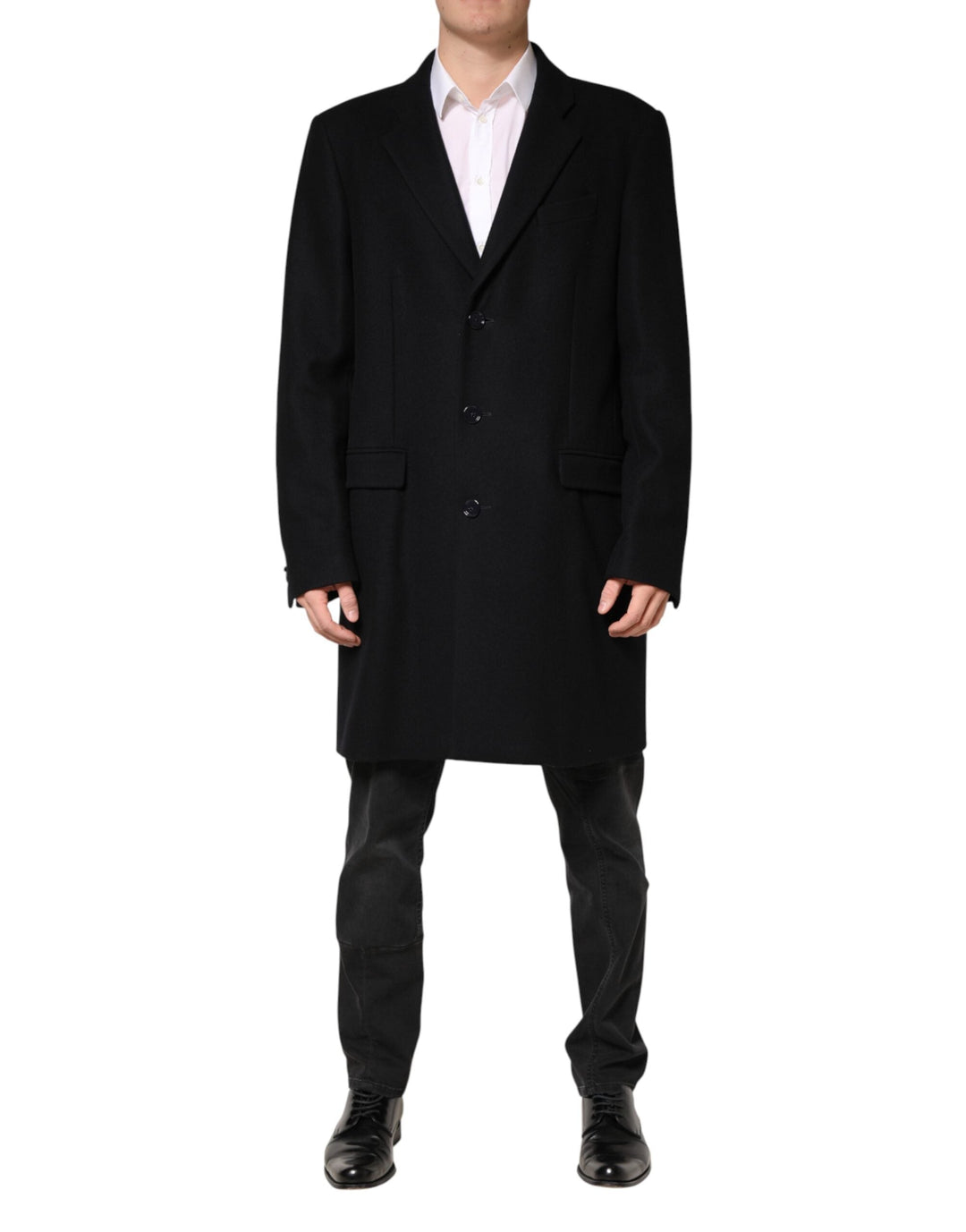 Men’s Dolce &amp; Gabbana Black Wool Single Breasted Long Coat Jacket