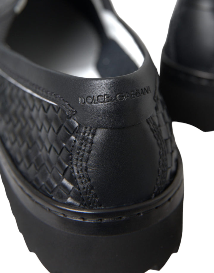 Men’s Dolce &amp; Gabbana Black Woven Buffalo Leather Men Loafers Shoes