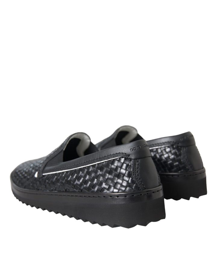 Men’s Dolce &amp; Gabbana Black Woven Buffalo Leather Men Loafers Shoes