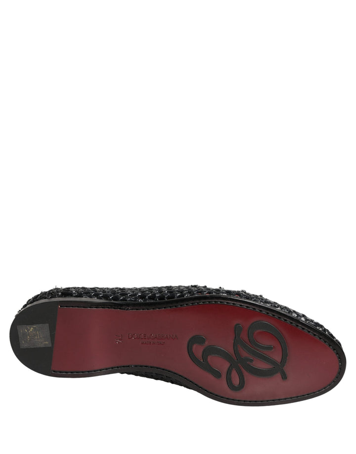 Men’s Dolce &amp; Gabbana Black Woven Raffia Slip on Loafers Shoes