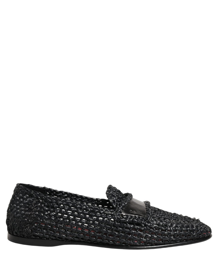 Men’s Dolce &amp; Gabbana Black Woven Raffia Slip on Loafers Shoes