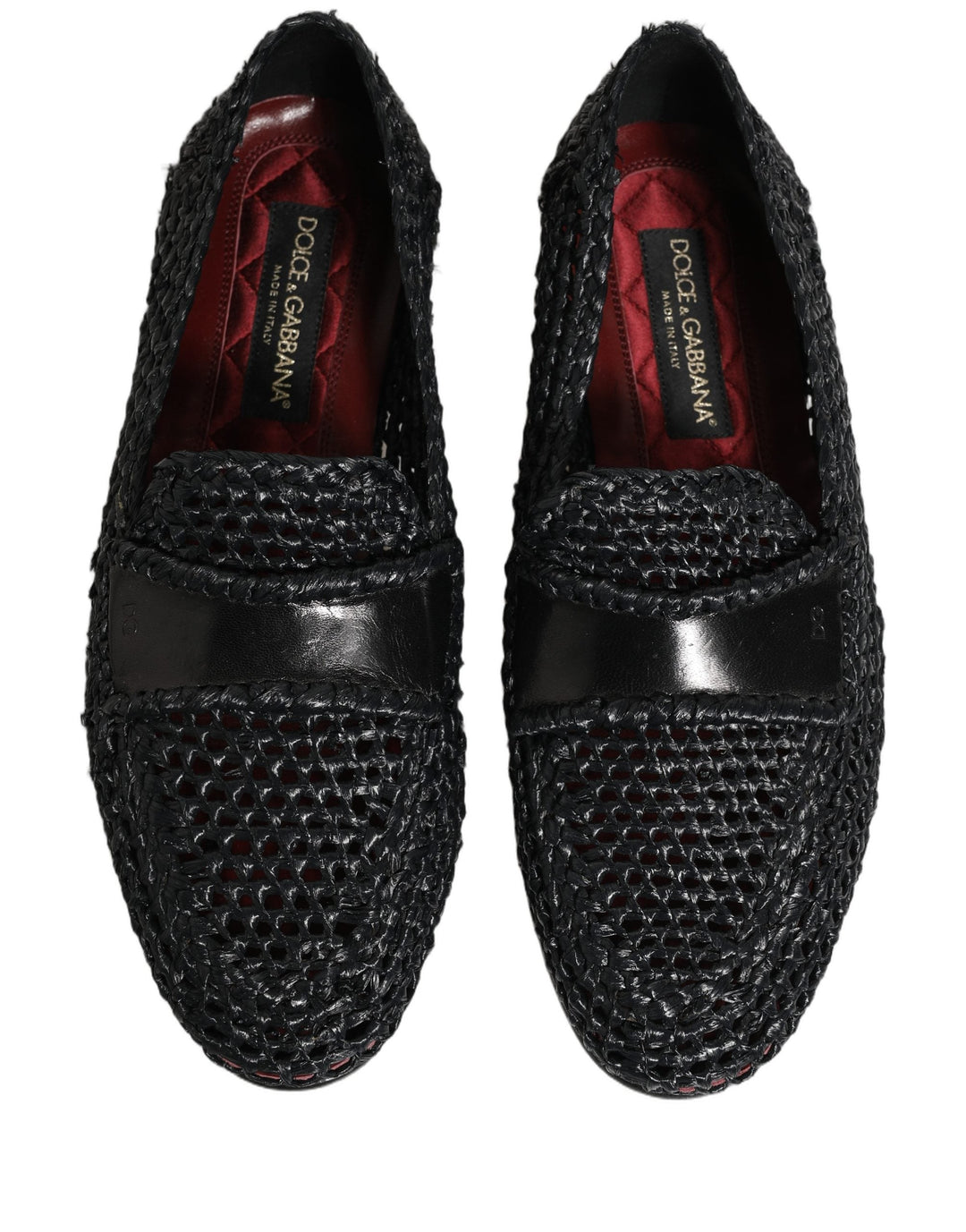 Men’s Dolce &amp; Gabbana Black Woven Raffia Slip on Loafers Shoes