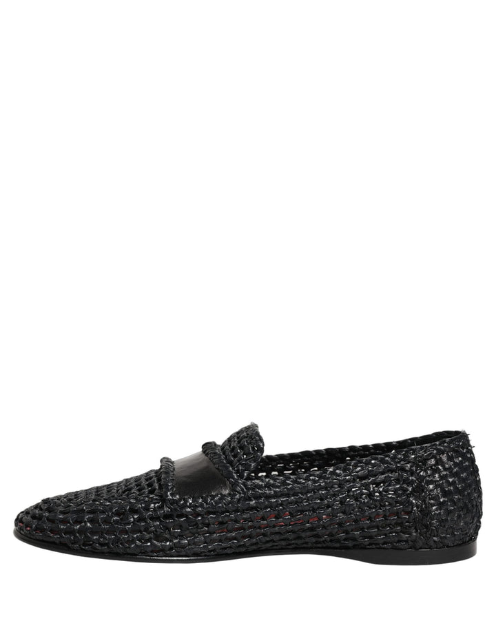 Men’s Dolce &amp; Gabbana Black Woven Raffia Slip on Loafers Shoes