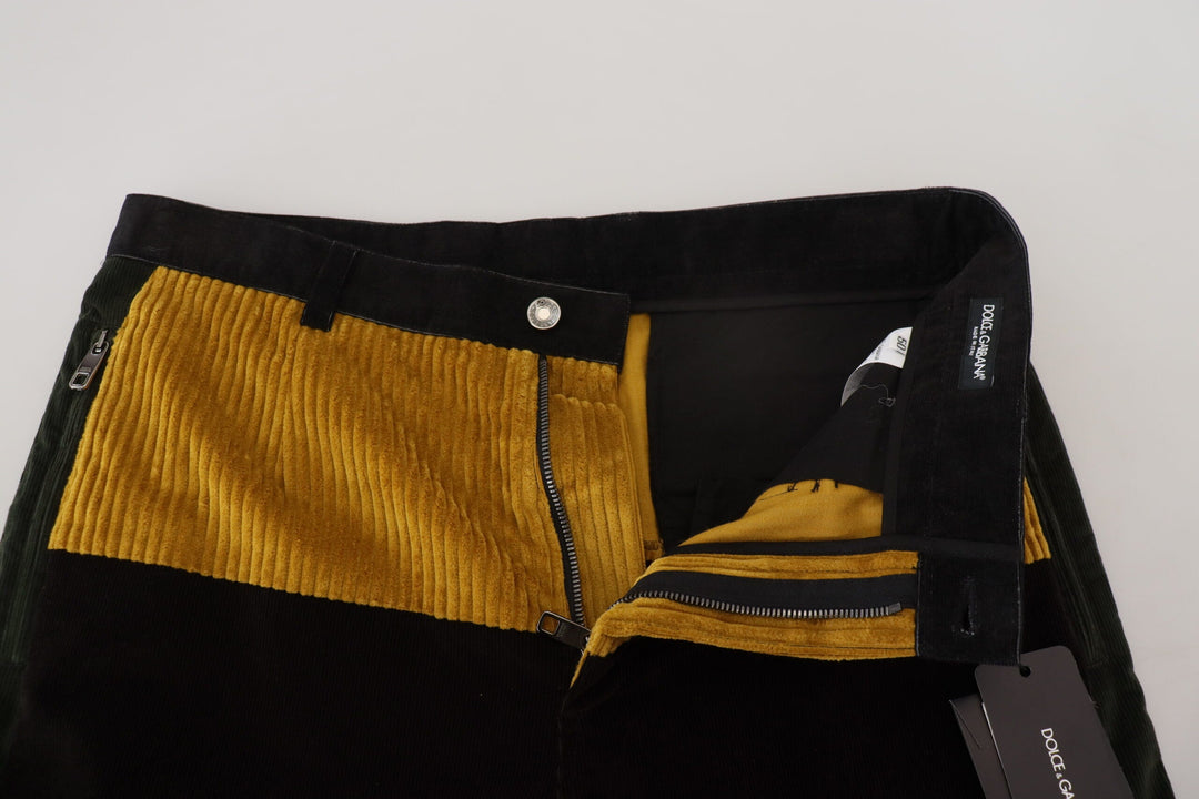 Men’s Dolce &amp; Gabbana Black Yellow Cotton Men Pants