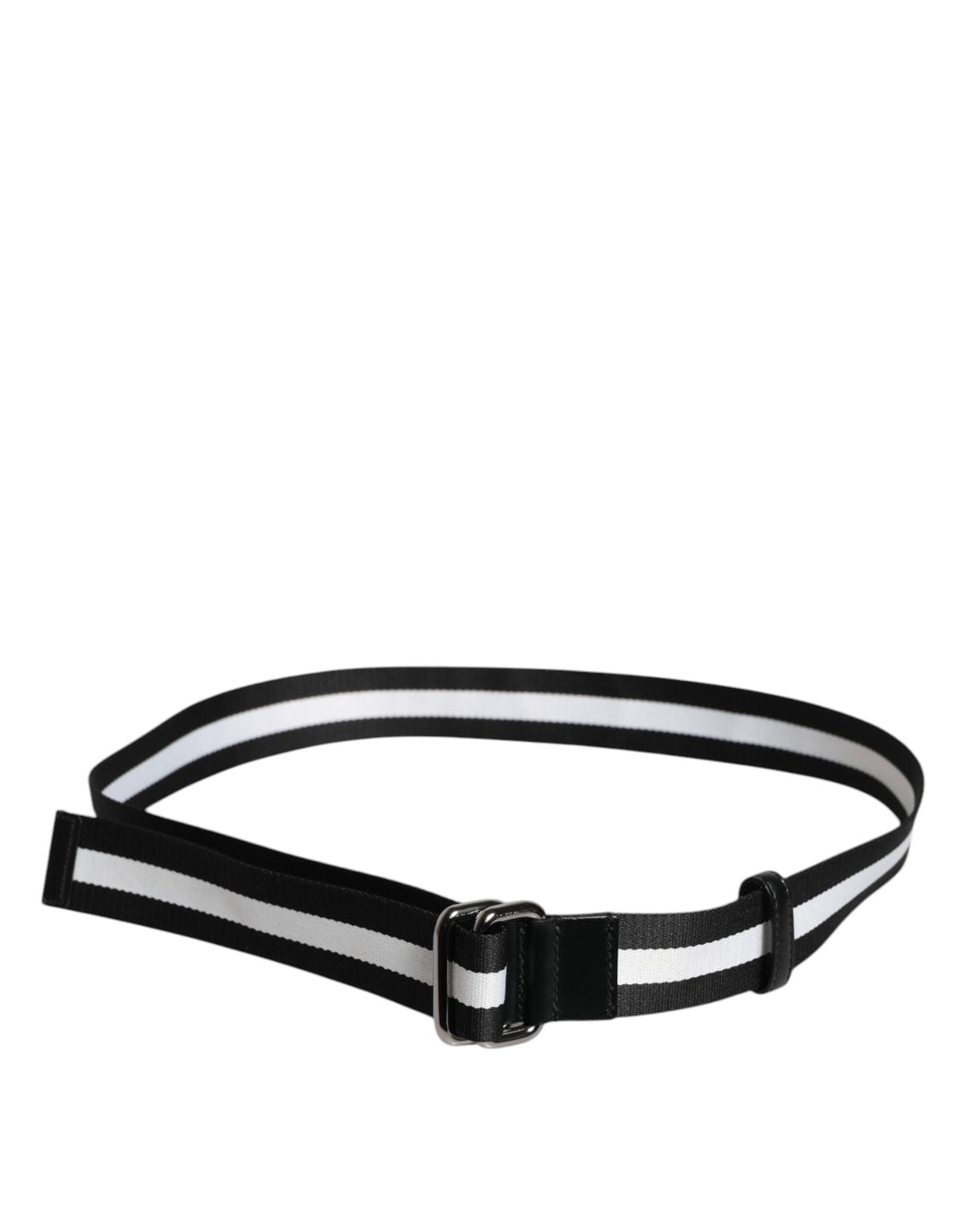 Dolce &amp; Gabbana Black Yellow Logo Striped Metal Buckle Belt