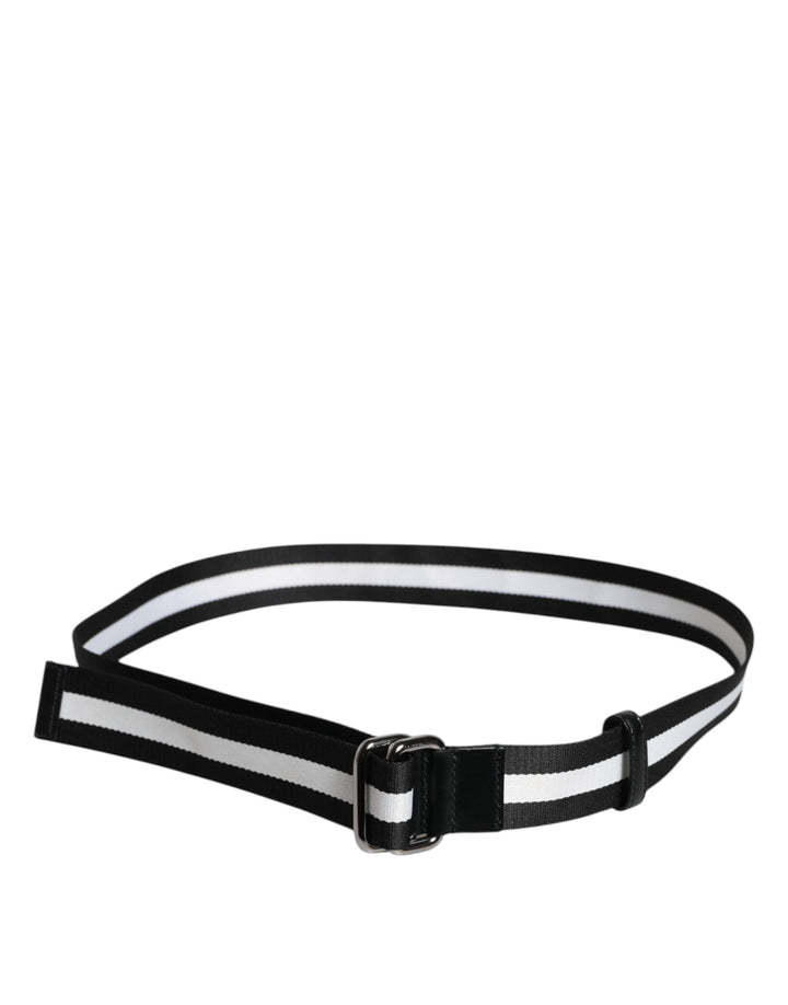 Dolce &amp; Gabbana Black Yellow Logo Striped Metal Buckle Belt
