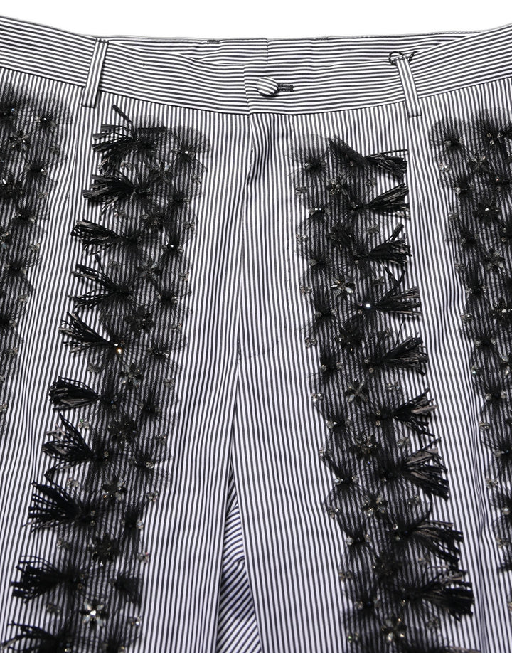 Men’s Dolce &amp; Gabbana Blackgray Pinstripe Embellished Trouser Pants
