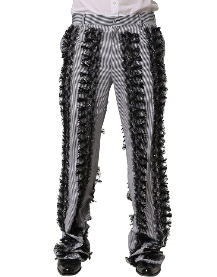 Men’s Dolce &amp; Gabbana Blackgray Pinstripe Embellished Trouser Pants