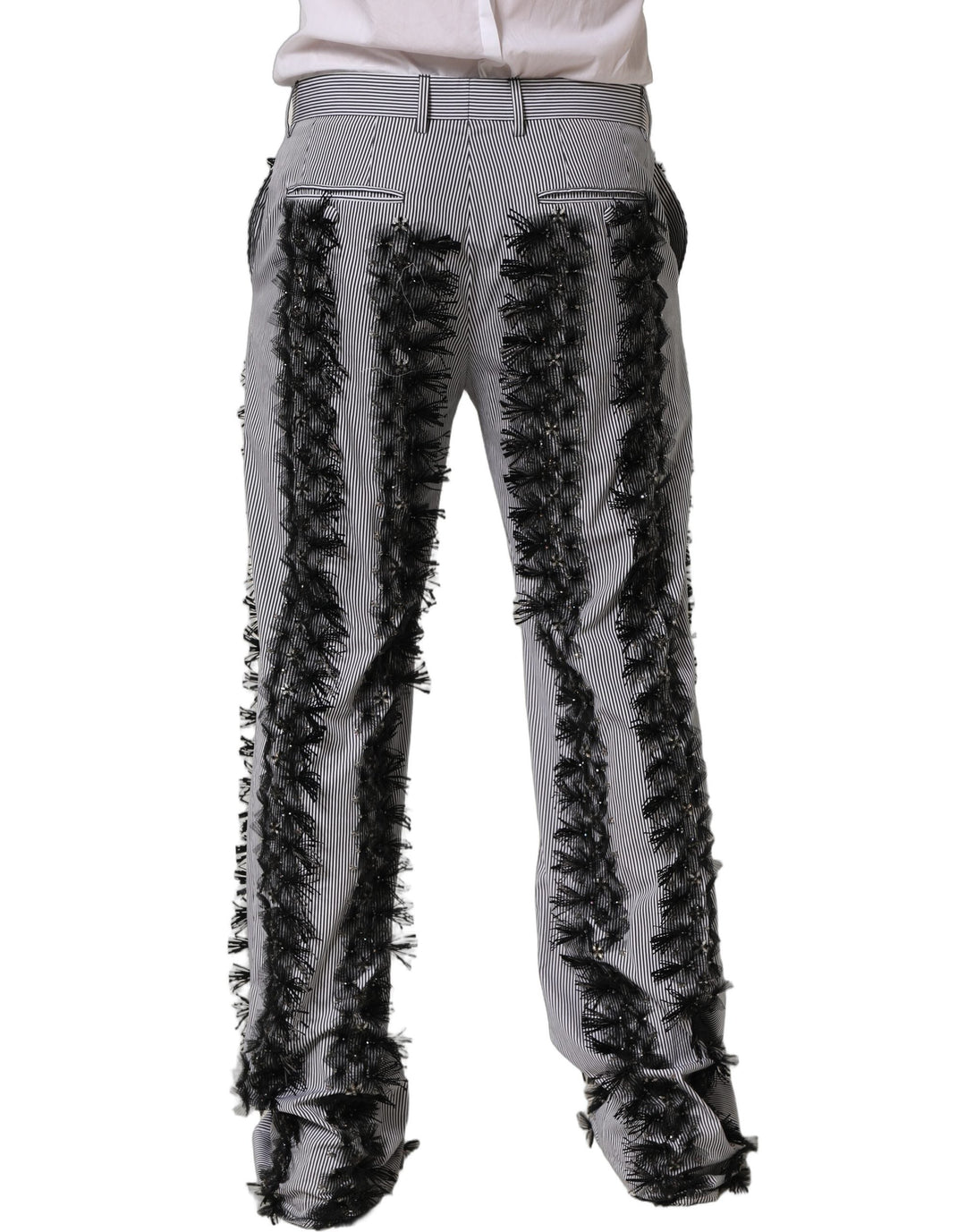 Men’s Dolce &amp; Gabbana Blackgray Pinstripe Embellished Trouser Pants