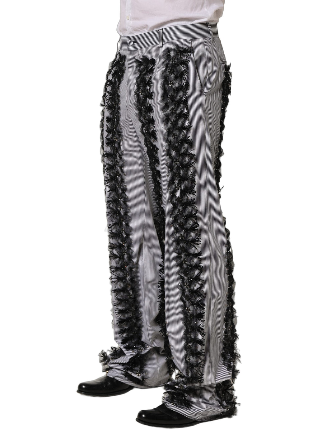 Men’s Dolce &amp; Gabbana Blackgray Pinstripe Embellished Trouser Pants