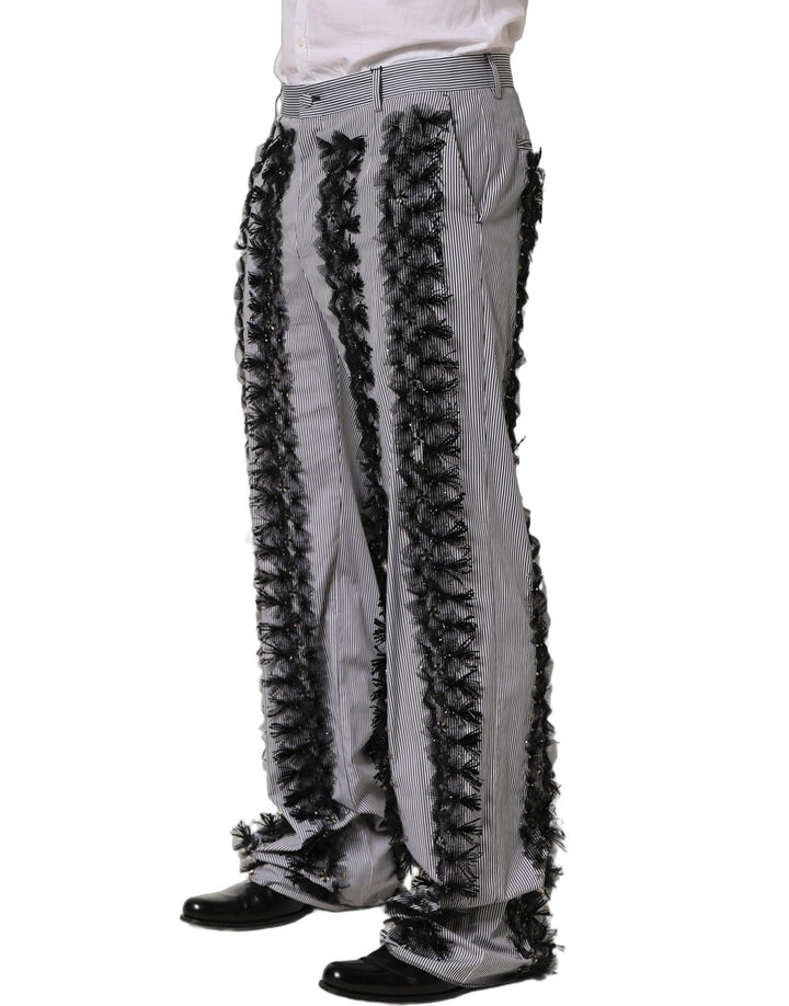 Men’s Dolce &amp; Gabbana Blackgray Pinstripe Embellished Trouser Pants