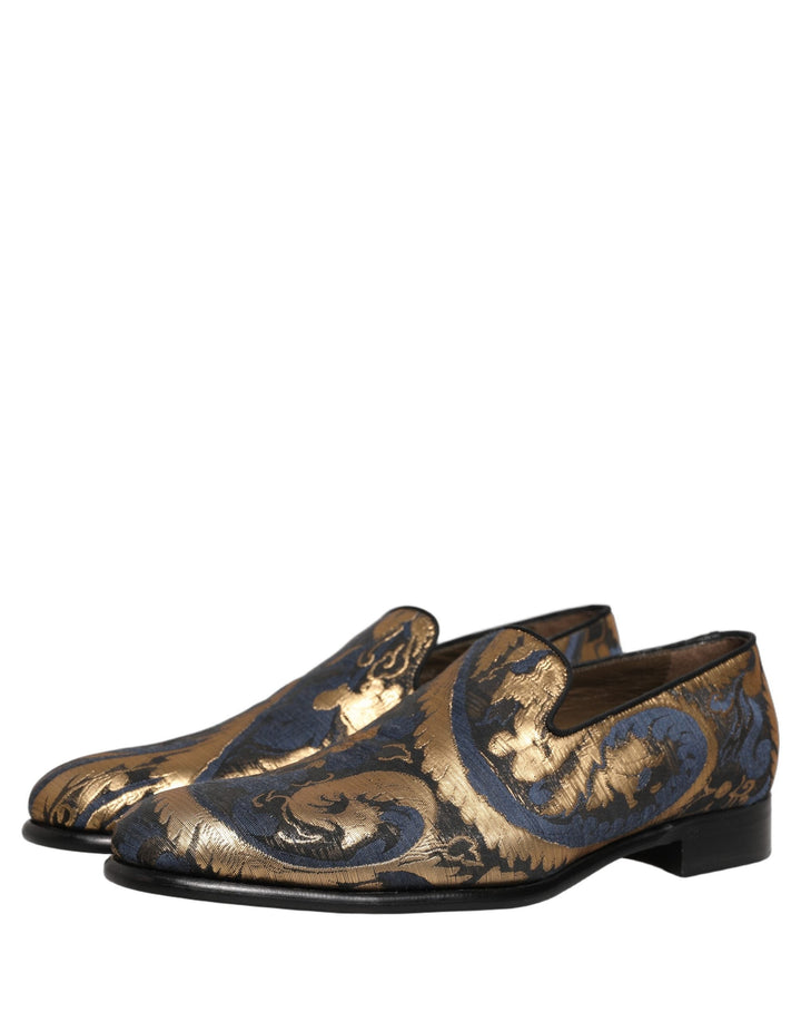 Men’s Dolce &amp; Gabbana Blue Brocade Slip on Men Dress Loafers Shoes