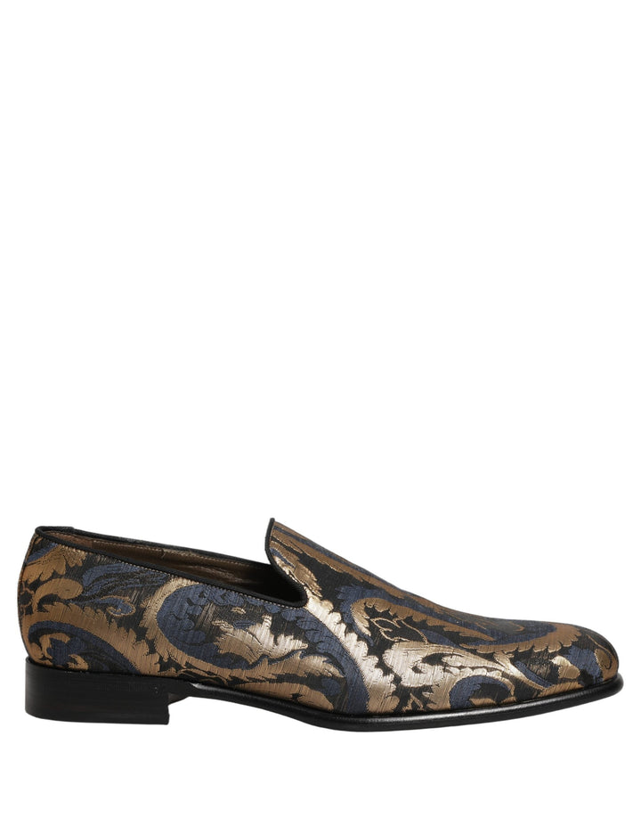 Men’s Dolce &amp; Gabbana Blue Brocade Slip on Men Dress Loafers Shoes