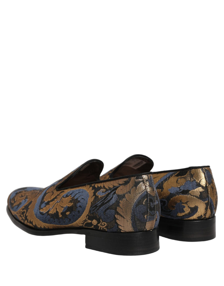 Men’s Dolce &amp; Gabbana Blue Brocade Slip on Men Dress Loafers Shoes