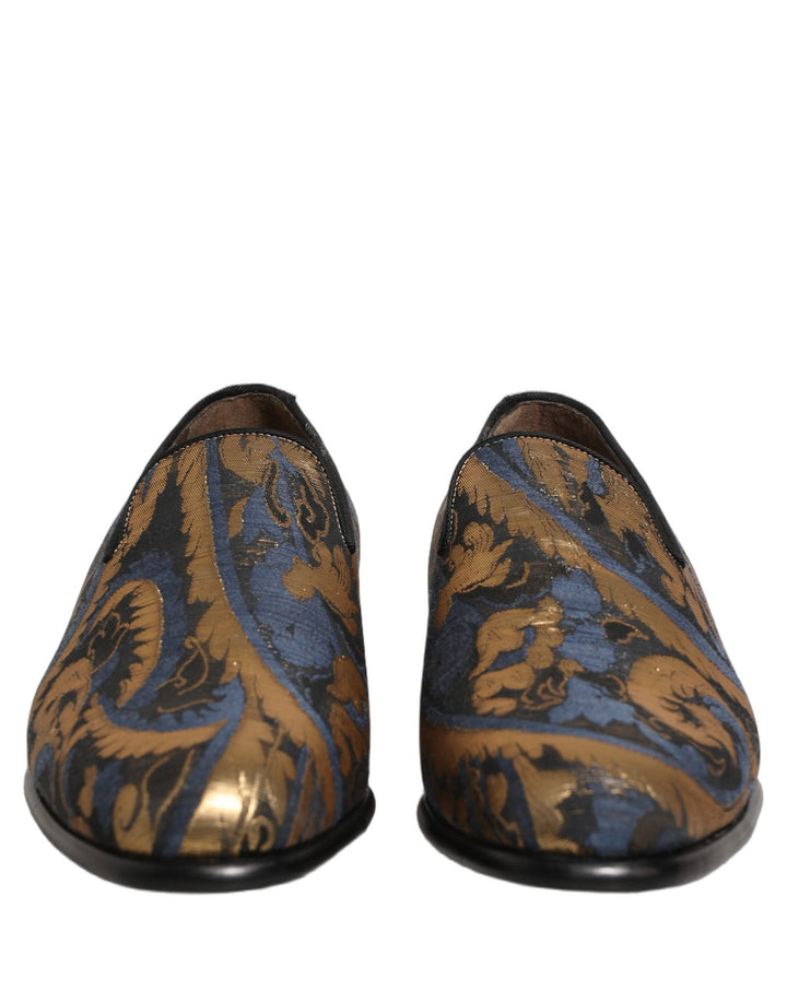 Men’s Dolce &amp; Gabbana Blue Brocade Slip on Men Dress Loafers Shoes