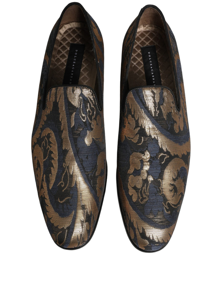 Men’s Dolce &amp; Gabbana Blue Brocade Slip on Men Dress Loafers Shoes