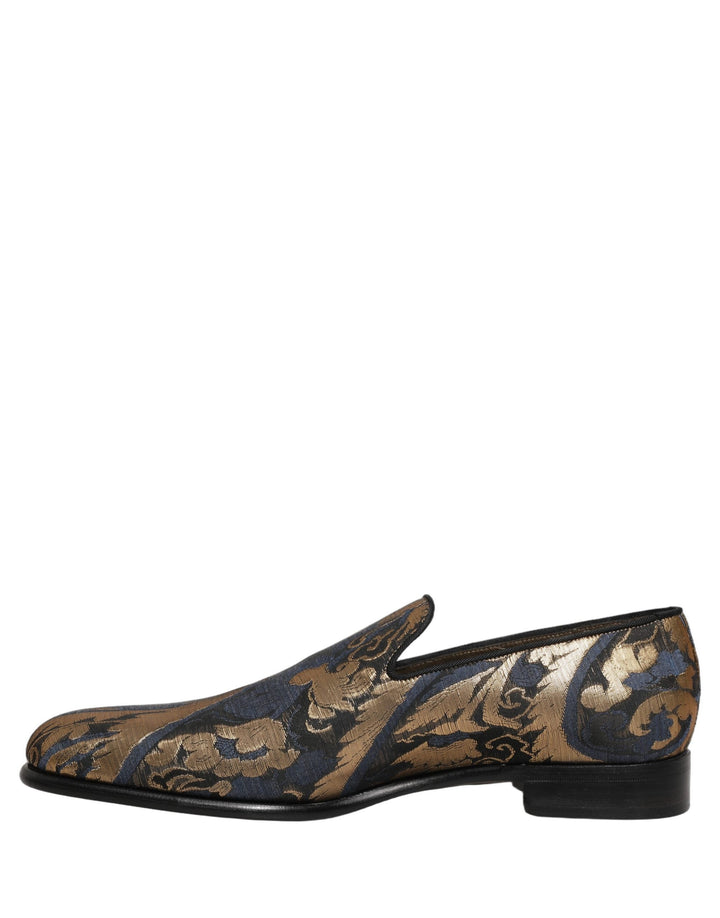 Men’s Dolce &amp; Gabbana Blue Brocade Slip on Men Dress Loafers Shoes