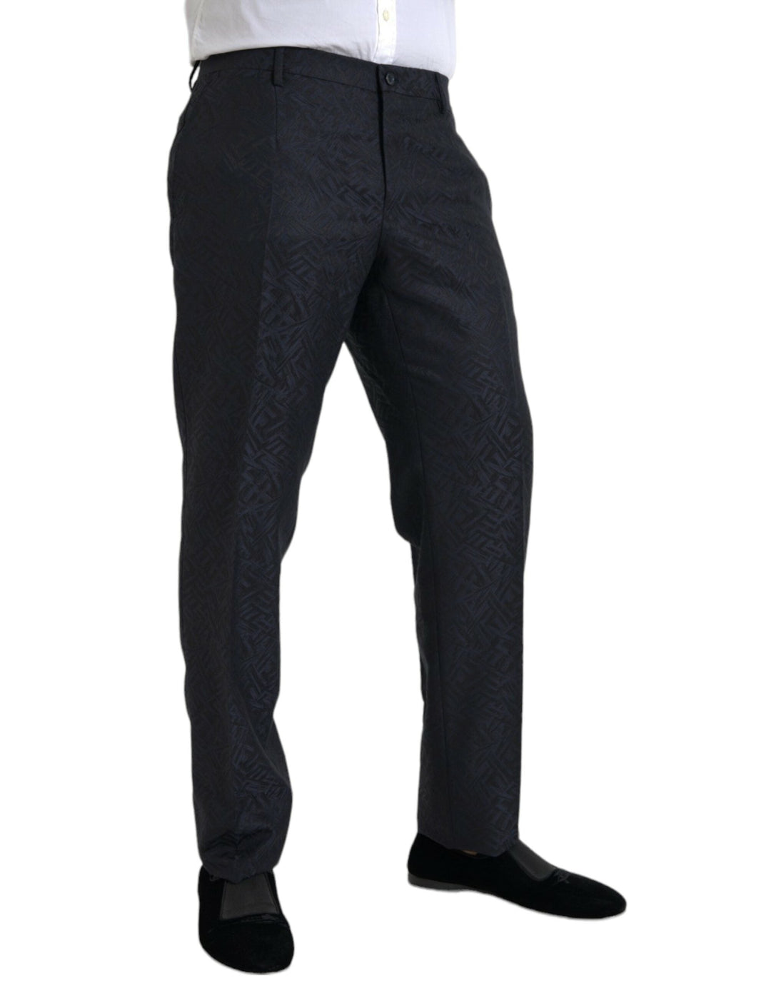 Men’s Dolce &amp; Gabbana Blue Brocade Wool Skinny Men Dress Pants
