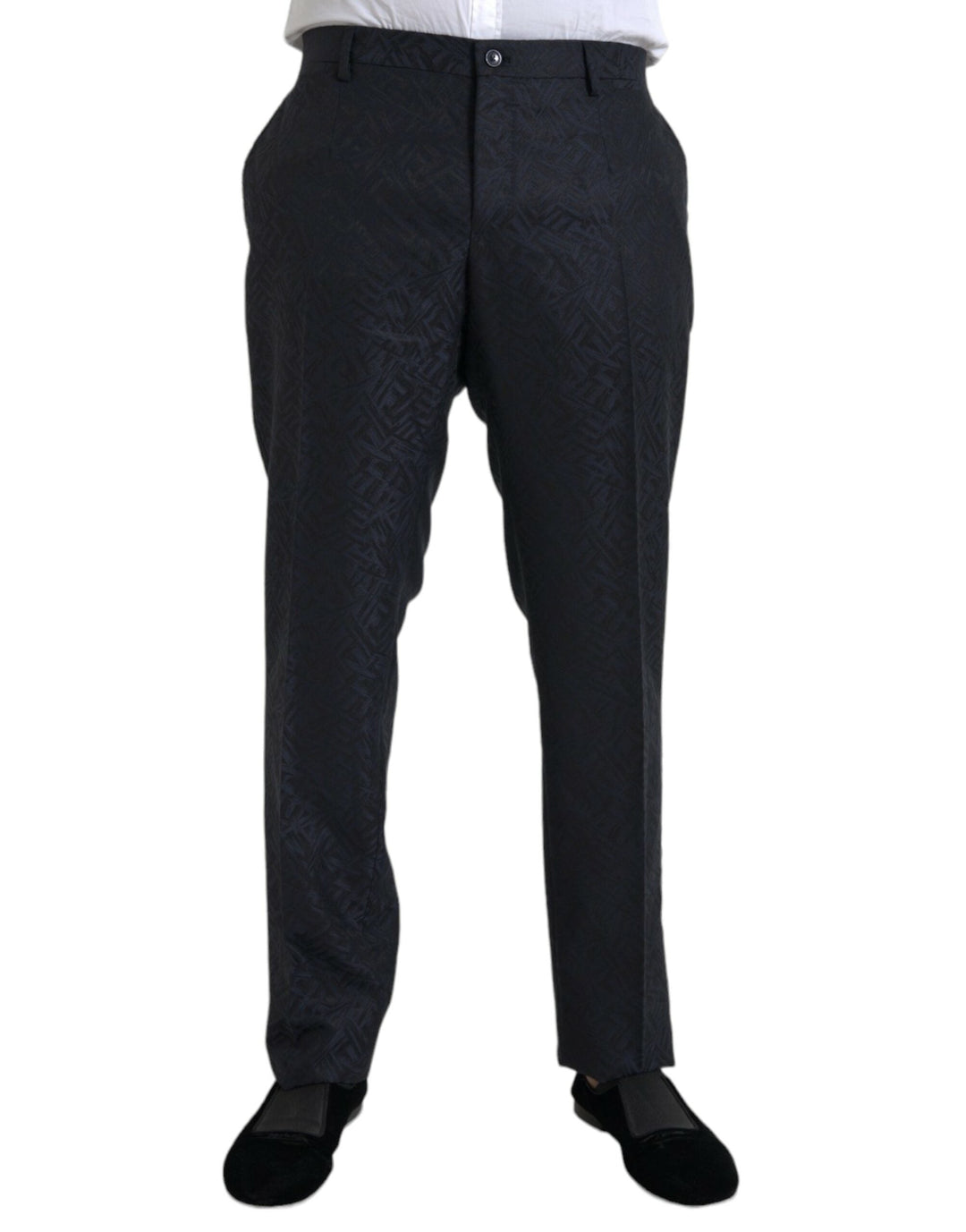 Men’s Dolce &amp; Gabbana Blue Brocade Wool Skinny Men Dress Pants