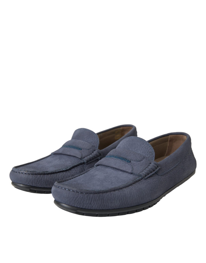 Men’s Dolce &amp; Gabbana Blue Calf Leather Slip on Moccasin Shoes