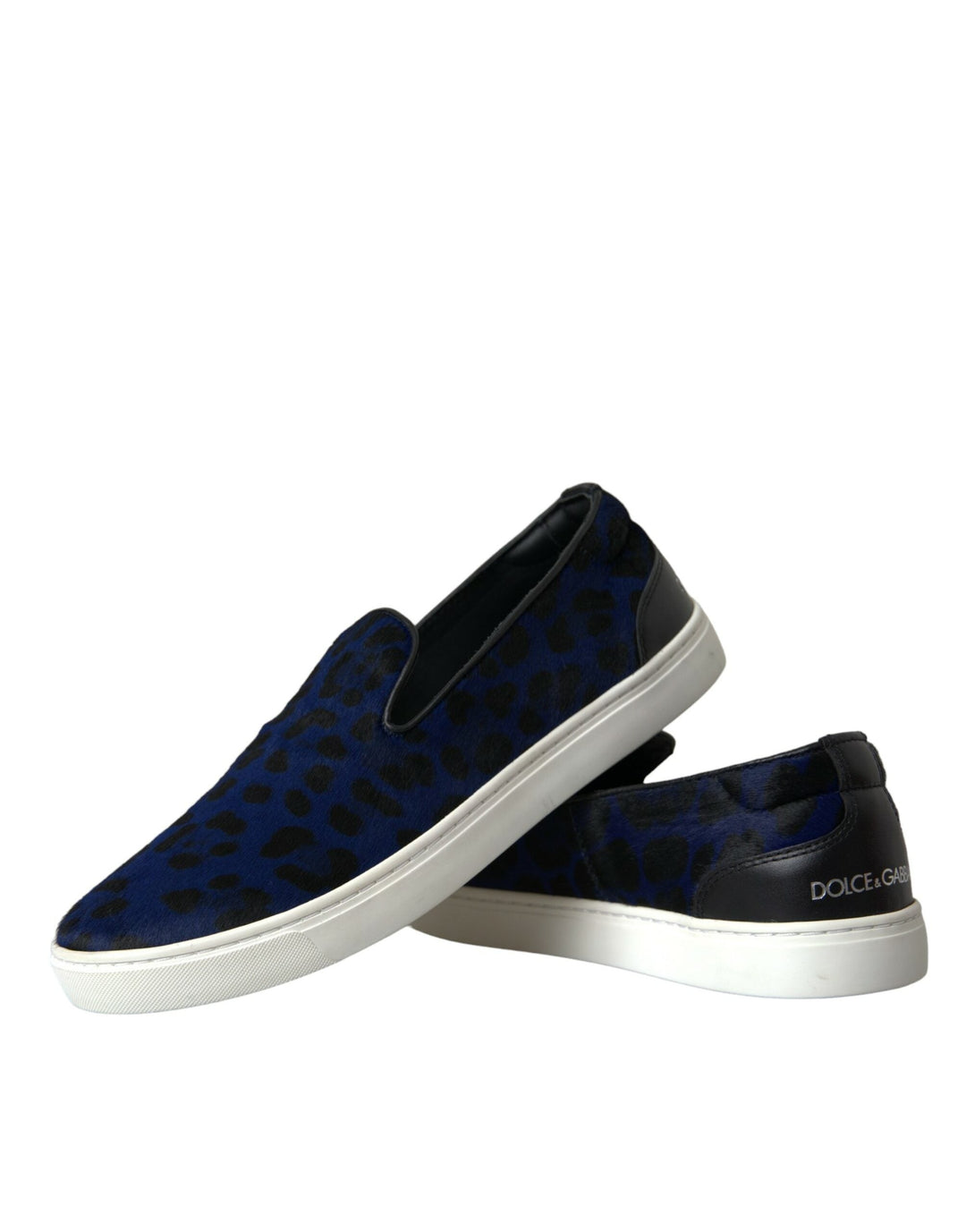 Men’s Dolce &amp; Gabbana Blue Calfskin Hair Leopard Sneakers Shoes