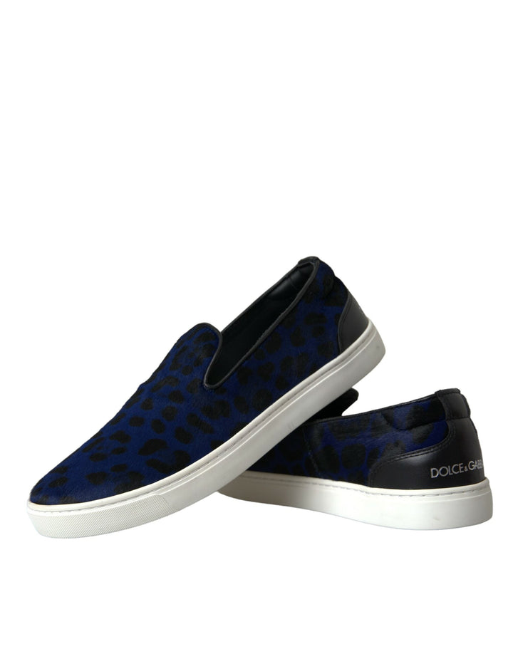Men’s Dolce &amp; Gabbana Blue Calfskin Hair Leopard Sneakers Shoes