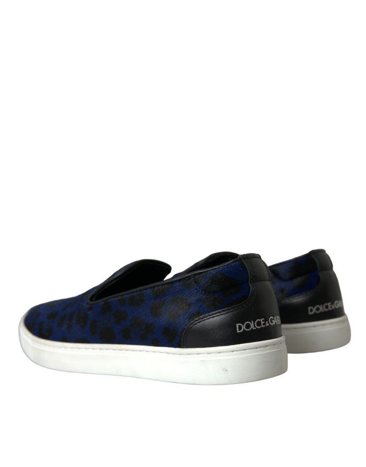 Men’s Dolce &amp; Gabbana Blue Calfskin Hair Leopard Sneakers Shoes