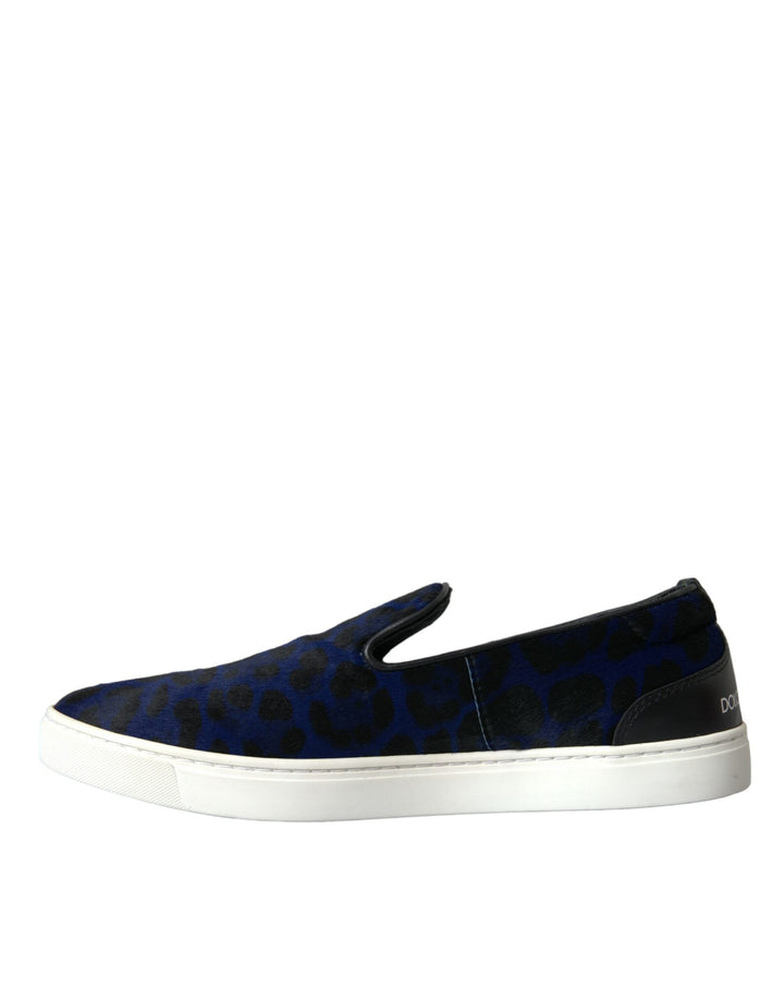 Men’s Dolce &amp; Gabbana Blue Calfskin Hair Leopard Sneakers Shoes