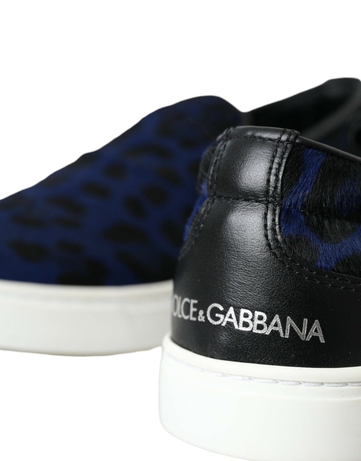 Men’s Dolce &amp; Gabbana Blue Calfskin Hair Leopard Sneakers Shoes